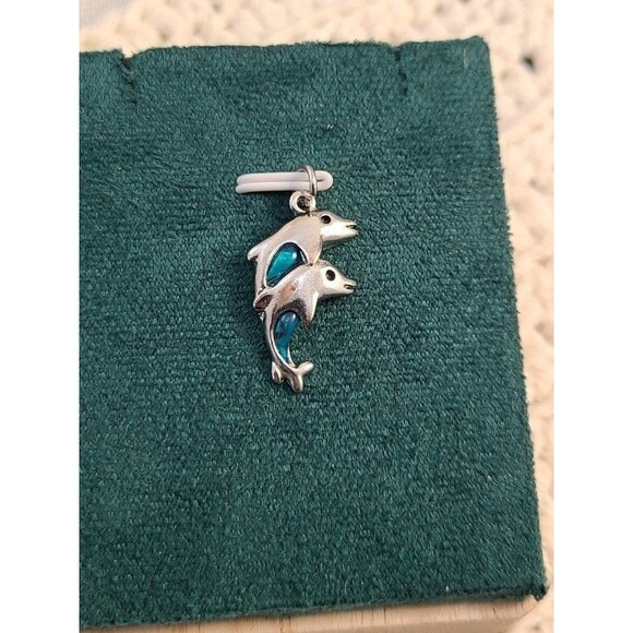 Dolphin Pendant Blue Enamel Double Dolphin Charm Ocean Animal Jewelry Gift - Picture 2 of 4